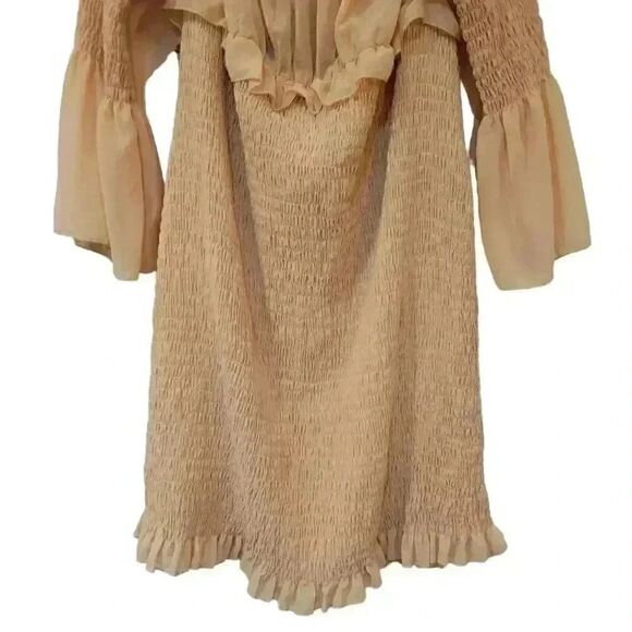 Pretty Little Thing Women's Stone Ivory Chiffon Shirred Body Con Dress NEW - Picture 11 of 16